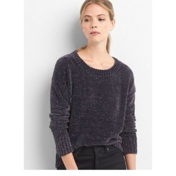 GAP Chenille Crewneck Sweater Soft Relaxed Fit Grey Sz M - Picture 1 of 9